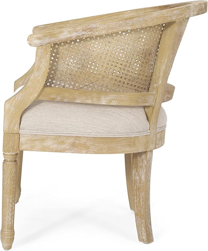 Merax French Country Accent Chair with Curved Back Farmhouse Rubber Wood Armchair for Living Home/Dining Room/Balcony/Patio Beige