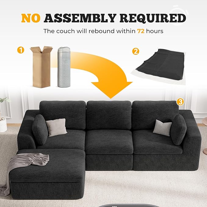Loveseat Sofa Cloud Boneless Couches for Living Room 2 Seater Modular Sectional SofaOversizedBlack Chenille