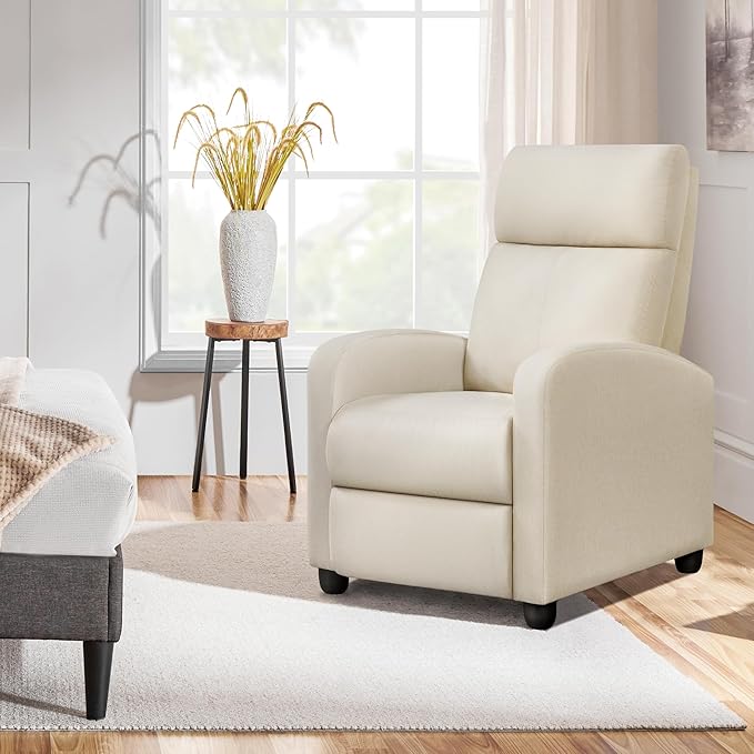 Yaheetech Modern Fabric Recliner Chair Sofa Adjustable Single Sofa with Thicker Seat Cushion and Backrest for Living Room Home Theater Beige