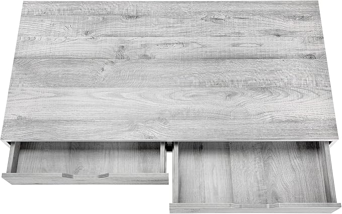 Penau Computer Desk for Home Office 48 Inches Grey Laminate Finish Black Metal Base 2 Storage Drawers Contemporary Style