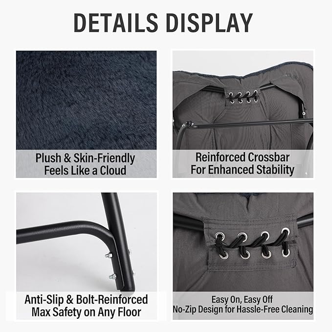 Tiita Accent Lazy Chair with Ottoman Comfy Lounge Chair with Metal Frame and Plush Fabric Thick Cushion Seated Cozy Recliner Chair for Reading Room Living Room Bedroom Office Dark Gray
