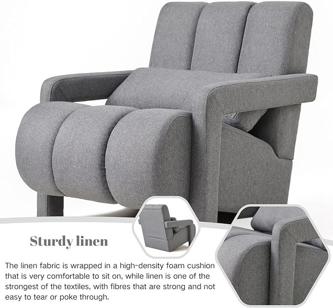 Modern Upholstered Accent Chair with Pillow - Comfortable and Sturdy Linen Fabric for Living Room Bedroom Office and More (Dark Grey)