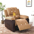 PU Power Recliner Sofa Ergonomic Lounge Chair Corduroy 8-Pointpower Recliner Heat Massage Electric Recliner Chairs with Side Pockets Brown Single Couch Comfy Chair for Bedroom Living Room