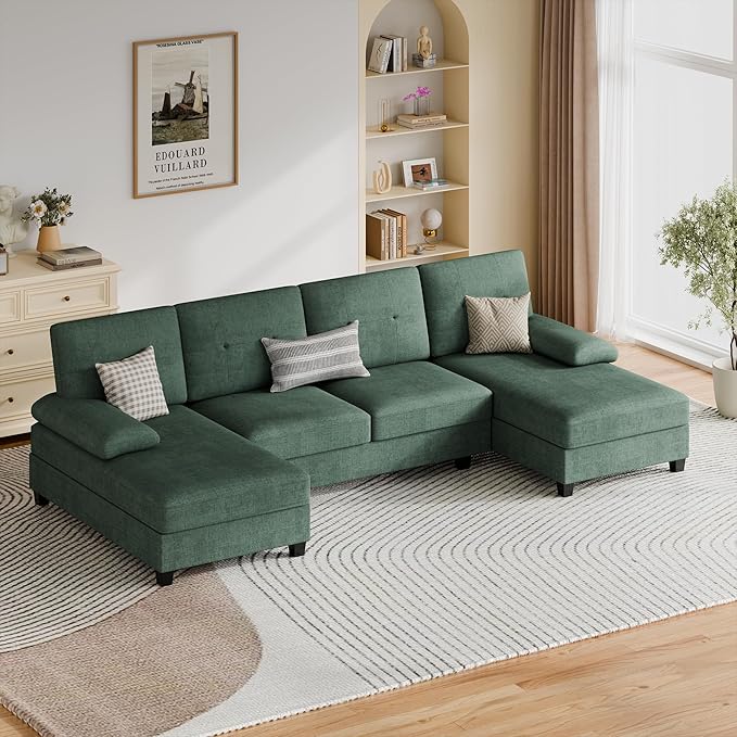 Vongrasig Sectional Couches for Living Room U-Shaped Sofa with Chaise 4-seat Large Sectional Modern Couch for Living Room Apartment (Green)
