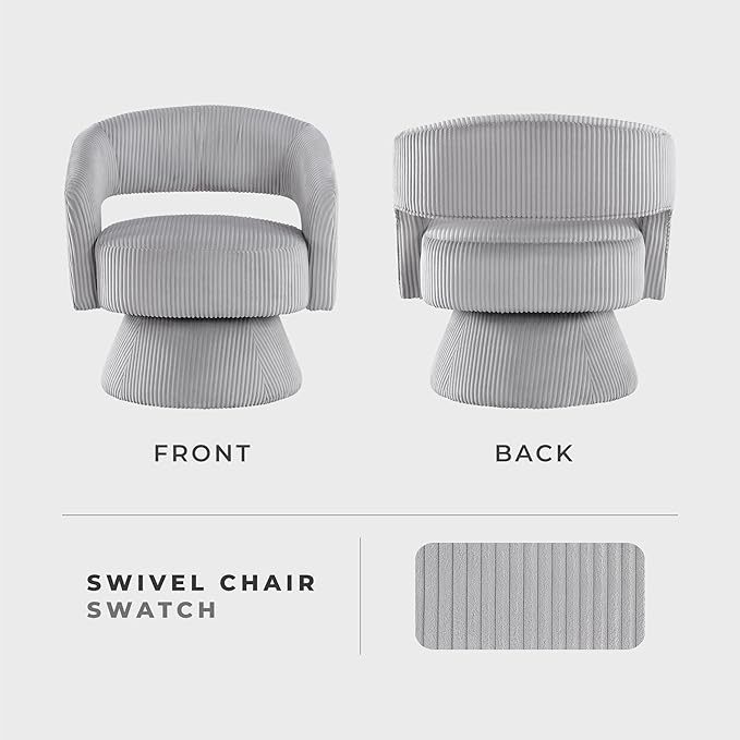 Lexicon 360 Degree Swivel Accent Chair Modern Comfy Corduroy Round Barrel Chair Open Back Plush Foam Cushions Metal Swivel Base for Living Room/Bedroom/Office Gray