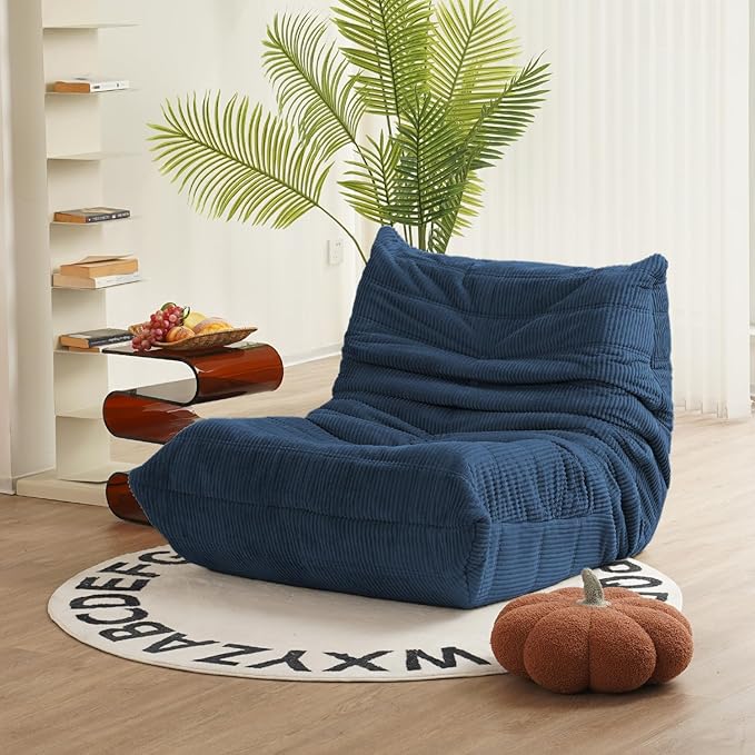 N&ampV Mid Century Armless Floor Sofa Soft Premium Corduroy Floor Lounge Chair Foam Sofa Accent Chair for Living Room Bedroom and Office (Prussia Blue) 94035