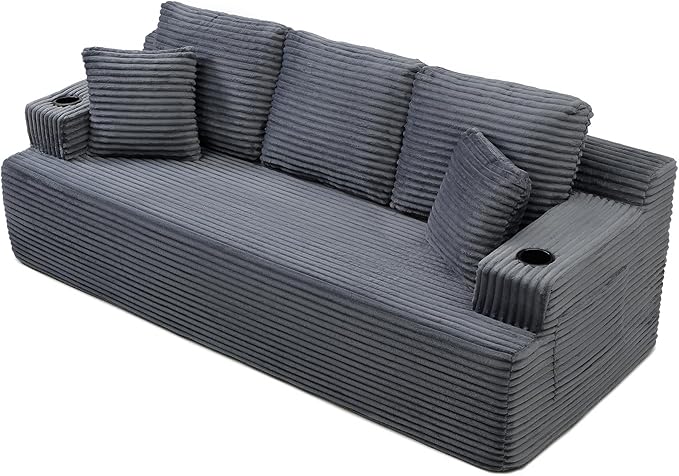 86 Small Cloud Loveseat Sofa in a Box Comfy Corduroy 2-Seater Boneless Couch Modern Deep Seat Sofa for Small Spaces Living Room &amp Apartment No Assembly Required (Grey 86 inch) | Memory Foam