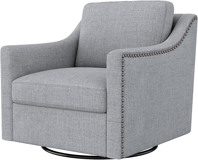 360 Degree Swivel Armchair Cotton Linen Skin Friendly Fabric Ergonomic Design Brass Nail Decorative Armchair Living Room Chairs Bedroom Chairs Living Room Chairs Black Legs Suitable for Indoor Homes
