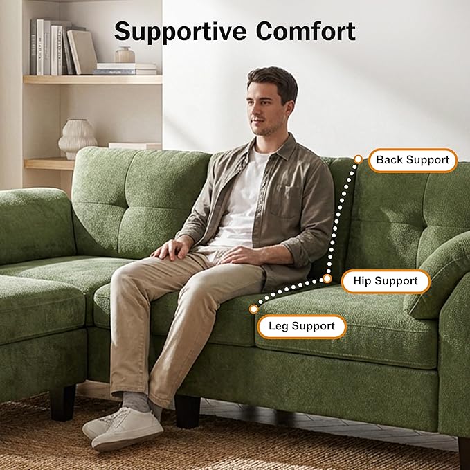 WEUP 79 Convertible Sectional Couch with Storage Ottoman L Shaped Small Sofa 4 Seat Couches for Living Room Apartment Small Space Green