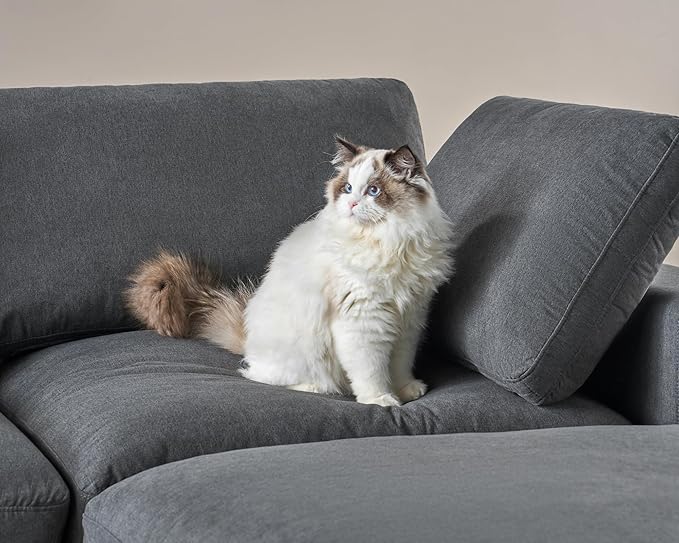 PaPaJet Modular Sectional Sofa 38 Inches Down Filled Sofa Ottoman Comfy Couch for Living Room Grey Linen