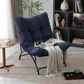 Welnow Accent Lounge Lazy Chair Comfy Soft Leisure Metal Frame Reading Chair Upholstered Thick Cushion Seated Recliner Sofa for Living Room Bedroom Dorm Navy