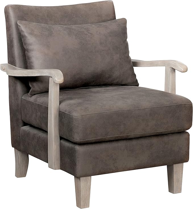 HOMES: Inside + Out Turney Upholstered Chair with Pillow Back and Wooden Arm for Living Room Bedroom Light Brown
