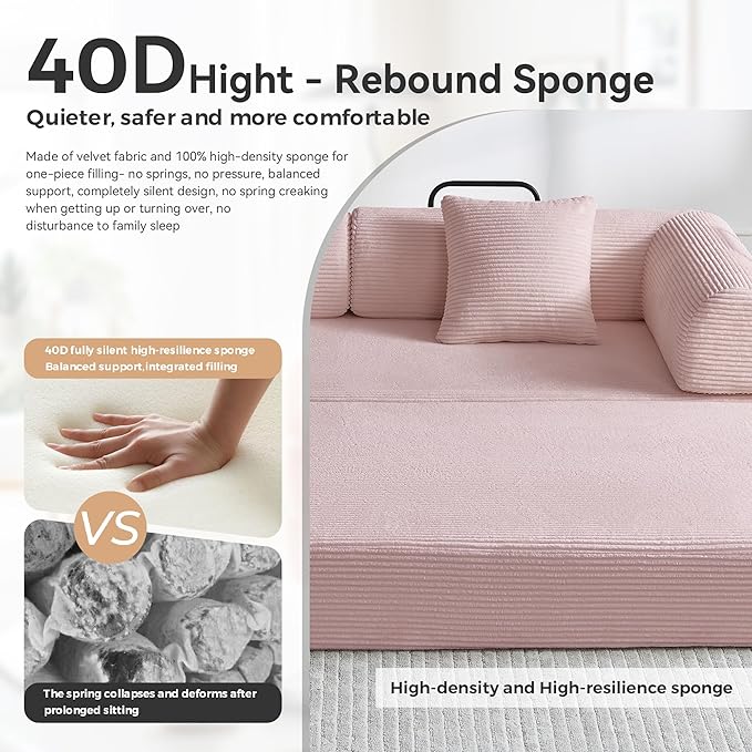 Compression Sofa Cloud Sectional SofaSofa Bed Boneless Modular Sectional Sofa with 2 Pillow Comfy Fluffy Couch with Futon Bed Perfect for Living Room Small Space