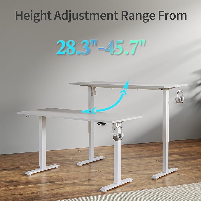 Agilestic Electric Standing Desk 55 x 24 Inches Height Adjustable Desk Sit Stand up for Work Office Home Ergonomic Rising Computer Table with Memory Preset White