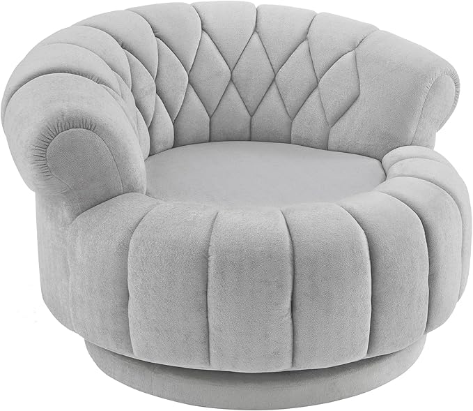 Swivel Accent Barrel Round Chair Comfy Chenille Reading Sofa Chair for Living Room Bedroom (Grey)