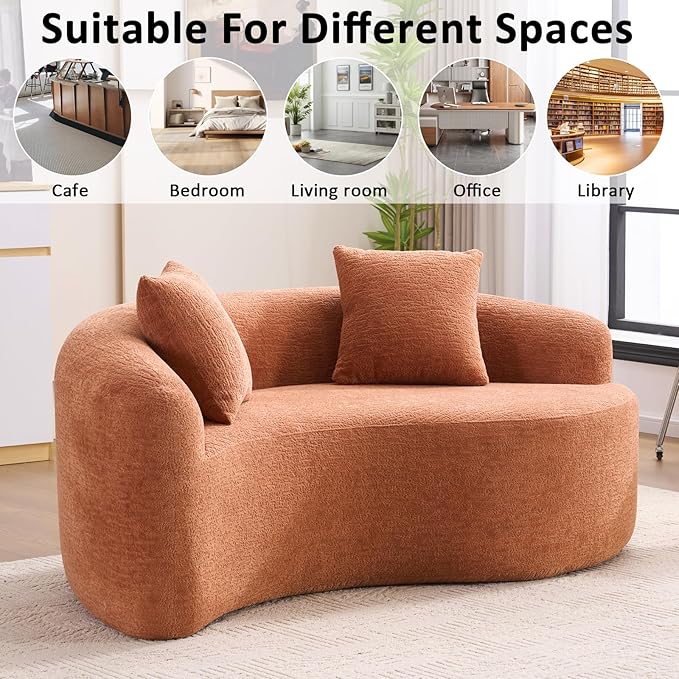 67 Curved Loveseat SofaFull Sponge Compression Sofa Chinese Tai Chi StyleS-Shaped Couch for Small SpacesNo Installation RequirementWood Grain Chenille Fabric (Coral67)