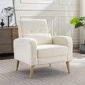 Dolonm Mid-Century Modern Accent Chair Upholstered Armchair Living Room Chair Comfy Single Sofa Chair with Sturdy Legs for Living Room Bedroom White