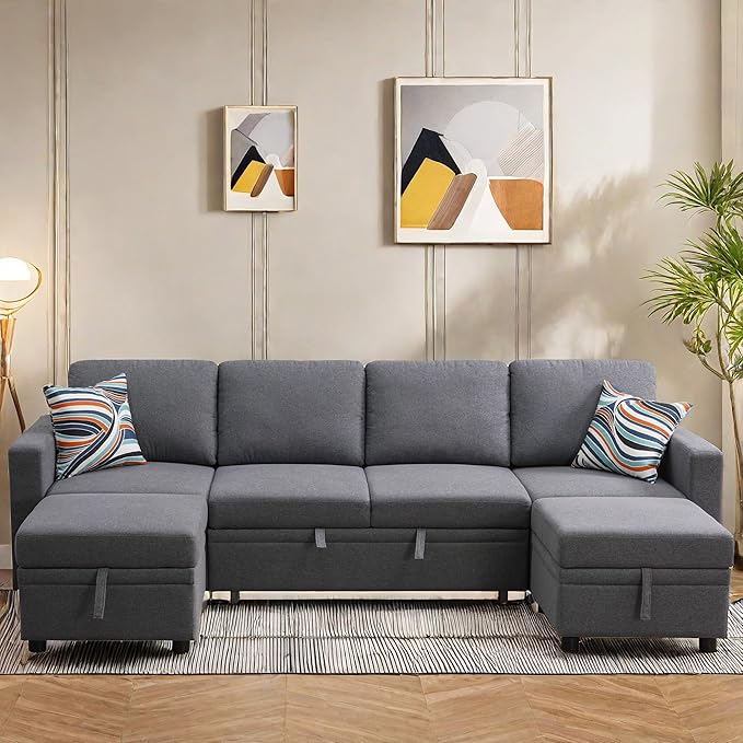 Sleeper Sofa Couch Bed Convertible Sofa Bed with Armrests Sectional Sofa with Storage Seat U Shaped Sectional Couch with Reversible Chaise for Living Room Apartment Bedroom Office