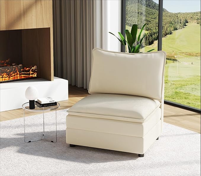 Vesgantti 40 Single Seat Sofa Comfy Cloud Couch Deep Seat Upholstered Couch Chenille Modern Sofa Extra Seats for Modular Couches Beige (Without Armrest)