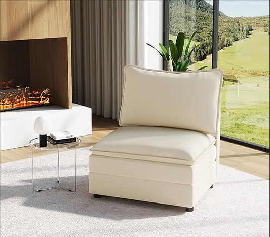 Vesgantti 40 Single Seat Sofa Comfy Cloud Couch Deep Seat Upholstered Couch Chenille Modern Sofa Extra Seats for Modular Couches Beige (Without Armrest)