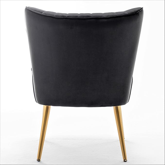 Modern Velvet Accent Chair for Living Room Bedroom or Entryway Stylish and Comfortable Armless Design with Metal Legs Black