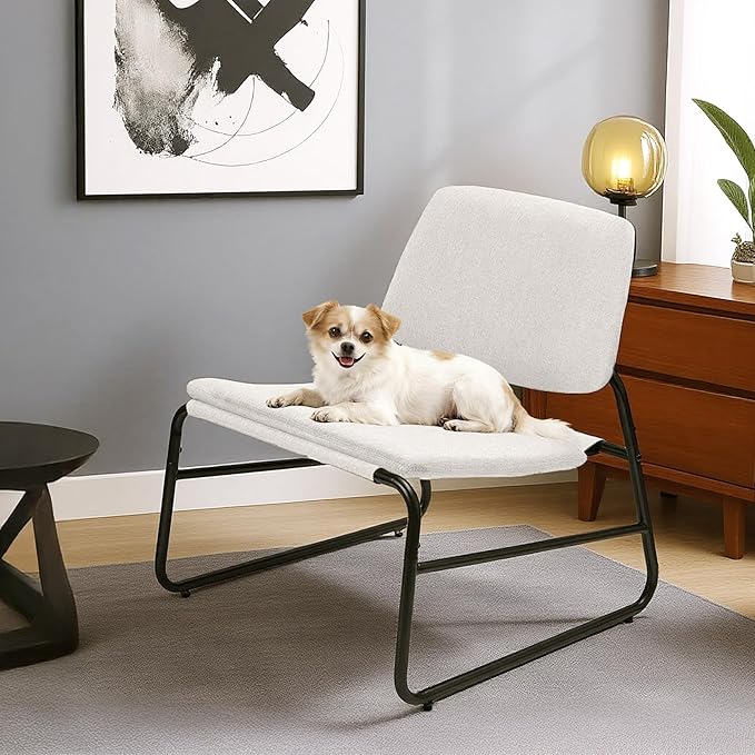 DAICO Modern Accent Chair Armless Sling Accent Chairs Comfy Upholstered Side Sitting Chairs with Metal Frame for Living Room Bedroom Balcony Garden Linen Beige