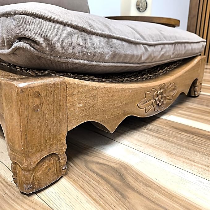 Handcrafted Wooden Meditation Chair with Woven Seagrass Seat 30 x 28 x 18 inches (Stone)