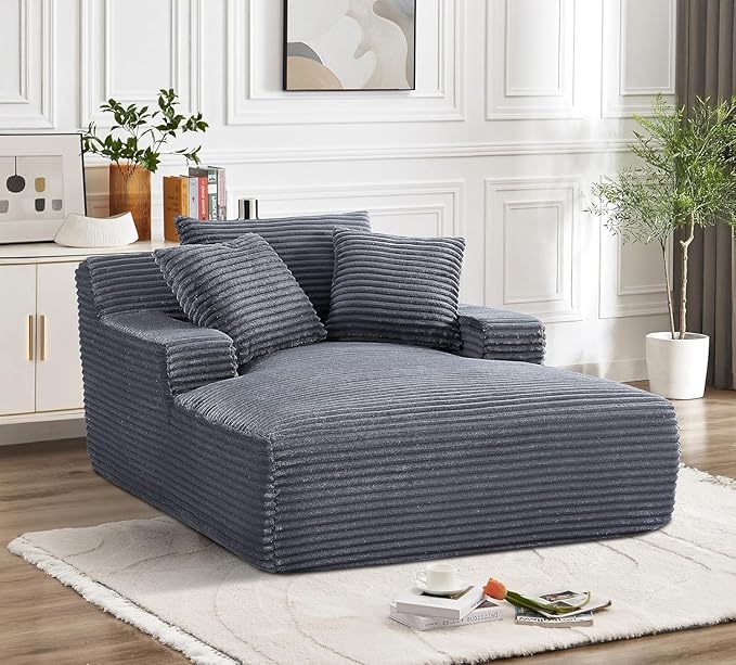 Container Furniture Chamden Oversized Chaise Lounge Chair Modern Corduroy Sofa Bed with Full Foam Cushioning Cozy Convertible Sleeper for Living Room or Bedroom Grey