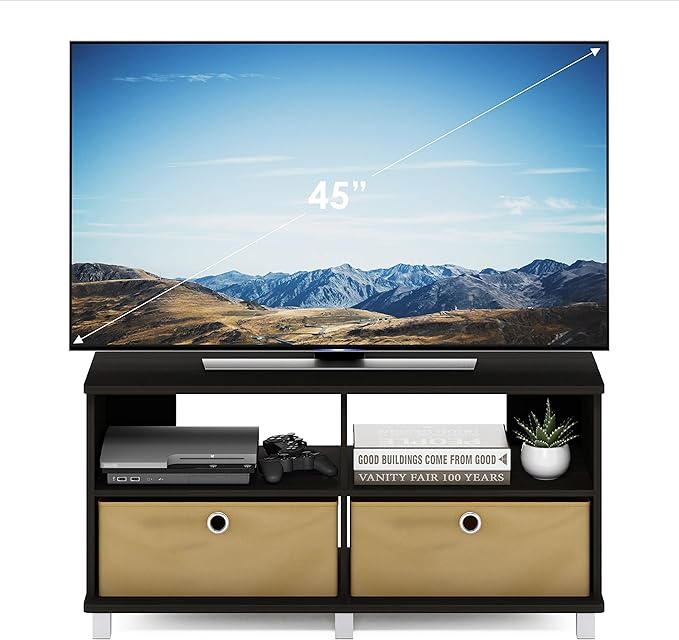 Furinno Andrey Entertainment Center with Bin Drawers Dark Espresso
