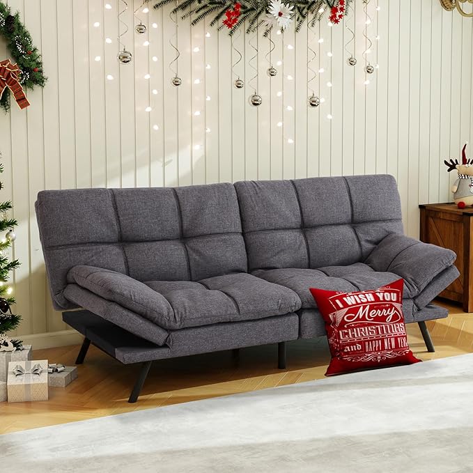 MUUEGM Futon Sofa Bed Couch Sofa Memory Foam Futon Sleeper Sofa Loveseat Convertible Couch Bed for Small Compact Spaces Apartment Dark Grey.