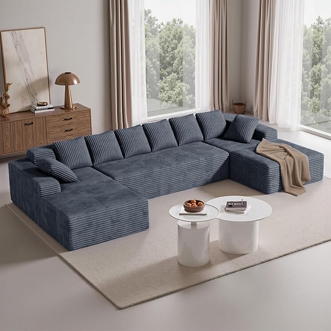 131'' Modular Sectional Cloud Sofa U-Shaped Boneless Couches with Chaise Lounge Deep Seat with 8 pcs Pillows Fluffy Memory Foam(No Assembly Required)
