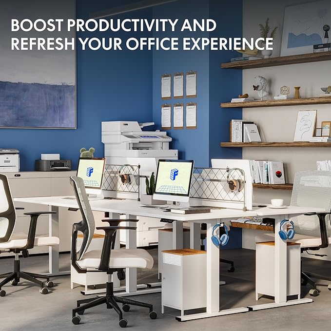 FLEXISPOT One-Piece Electric Standing Desk 48 x 24 Inches Adjustable Desk with Seamless Desktop Memory Controller Height Adjustment (White Frame + White Desktop 2 Packages)