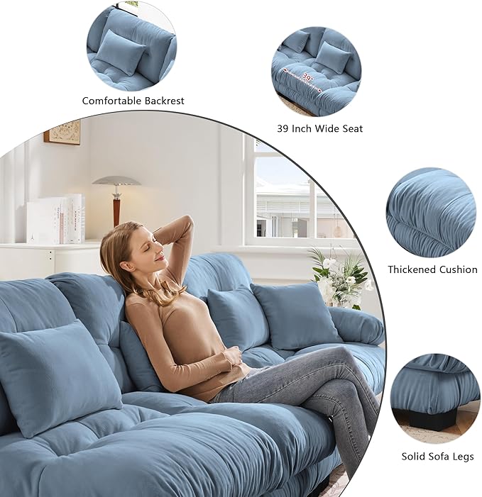 Modern Cloud Sofa Couch for Bedroom 94.4 Comfy Modular Loveseat Sofa Oversized 2 Seater Sectional Sofa with Deep Seat &amp High Back Chenille Upholstered Couches for Small Spaces Living Room Bl