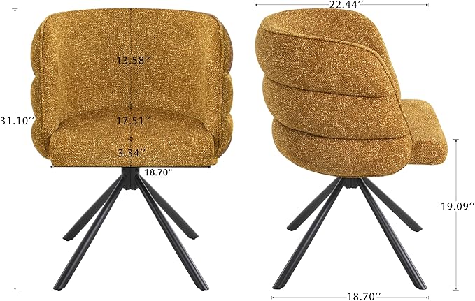 KEIKI 270° Swivel Home Office Desk Chairs Set of 2Modern Dining Chairs Upholstered Bedroom Chairs with Metal BaseMakeup Chair for Vanity for Living Room Bedroom Orange