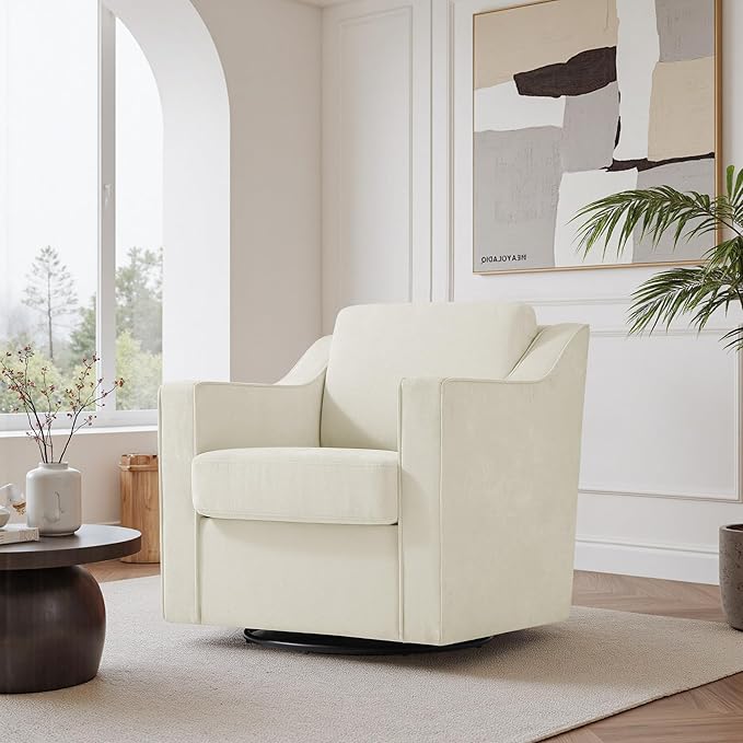 Swivel Accent Chair Modern Round Barrel Arm Chair for Living Room Bedroom Comfy Club Reading Chairs for Adults (Chenille Beige Set of 2)