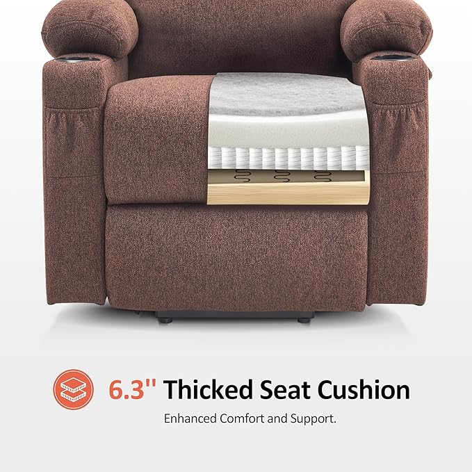 MCombo Power Lift Recliner Chair for Elderly Lift Chair with Heat and Massage FSC Certified USB&ampType C Ports Cup Holders Fabric 7040 (MediumCoffee)