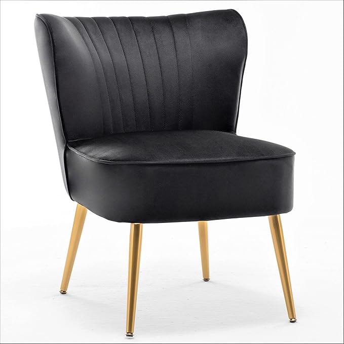 Modern Velvet Accent Chair for Living Room Bedroom or Entryway Stylish and Comfortable Armless Design with Metal Legs Black