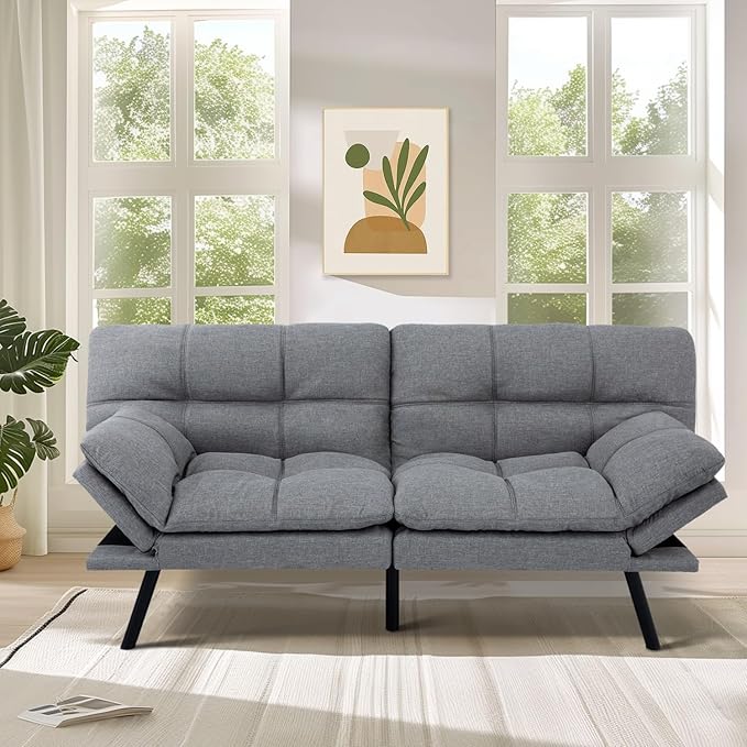 MUUEGM 71 Futon Sofa Bed with Memory FoamFuton Couch with Adjust Backrest and Armrest Couches Bed for Living RoomStudios Apartments Dormitories Offices and Game Rooms. Light Grey Sofa Bed