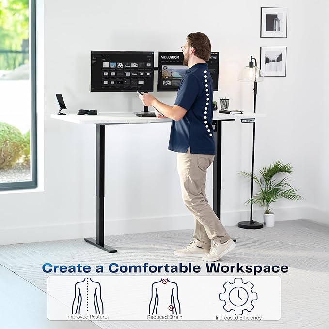 VIVO Electric 71 x 36 in Standing Desk Memory Height Adjustment 1B Series Holds 220 lbs White Top Black Frame DESK-KIT-1B7W-36