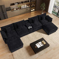 164 Oversized Modular Sectional Sofa Modern U Shaped Cloud Couch 6 Seat Sofa Set for Living Room Comfy Chenille Deep Seat with Storage Central Console Movable Ottomans Cup Holders USB Ports Black