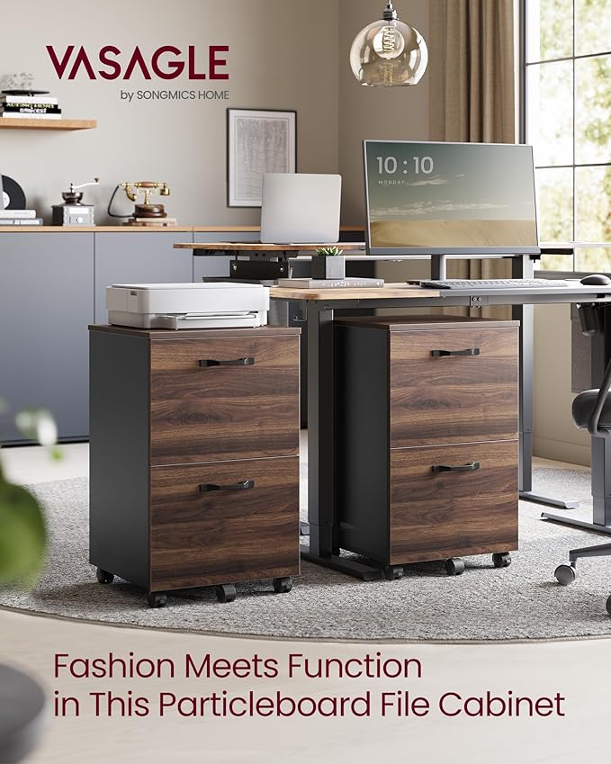 VASAGLE 2-Drawer File Cabinet Small Rolling Filing Cabinet for Home Office Printer Stand for A4 Letter-Size Documents 15.7 x 16.5 x 27.6 Inches Natural Walnut and Ink Black UOFC040K01