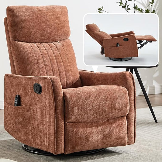 Slim Swivel Rocking Chair Recliner with PocketsLazy Boy Recliners for for AdultsSmall Recliner Chair for Small Spaces Manual Reclining Chair for Living Room Bedroom (Orange)