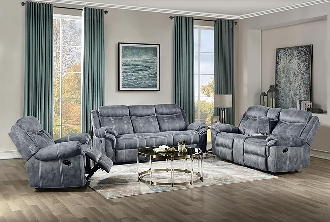 Acme Furniture Zubaida 41 x 87 Modern Velvet Reclining Sofa with USB Dock 1 Storage Drawer Tight Back &amp Seat Cushion in 2-Tone Gray Finish