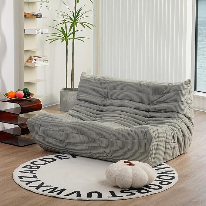 N&ampV Fireside Loveseat Mid Century Armless Twin Size Floor Sofa Soft Premium Corduroy Floor Lounge Chair Foam Sofa Accent Chair for Living Room Bedroom and Office Harbour Grey