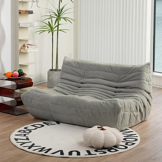 N&ampV Fireside Loveseat Mid Century Armless Twin Size Floor Sofa Soft Premium Corduroy Floor Lounge Chair Foam Sofa Accent Chair for Living Room Bedroom and Office Harbour Grey