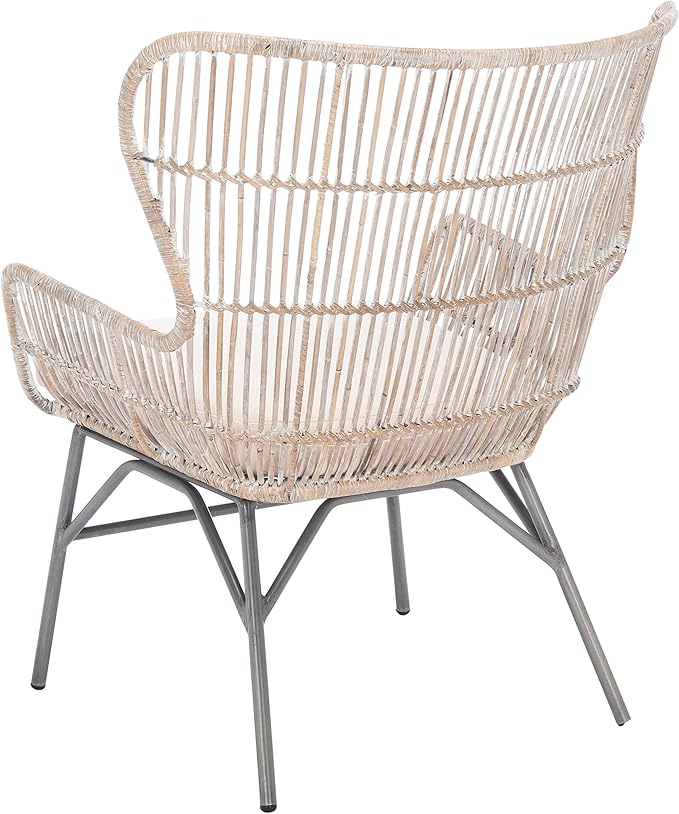 SAFAVIEH Home Collection Lenu Rattan Cushion Accent Chair Grey White Wash/Black (ACH6510A)