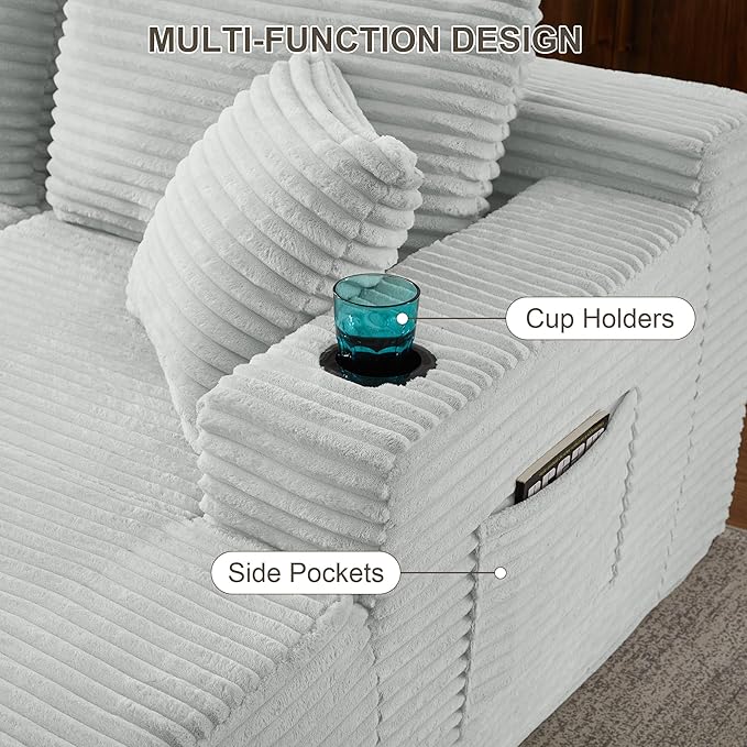133.5 Oversized U Shaped Sectional Couch Boneless Cloud Couches for Living Room Corduroy Comfort Modular Deep Seat Sofa with Chaise Cup Holders &amp Storage Pocket No Assembly Light Grey