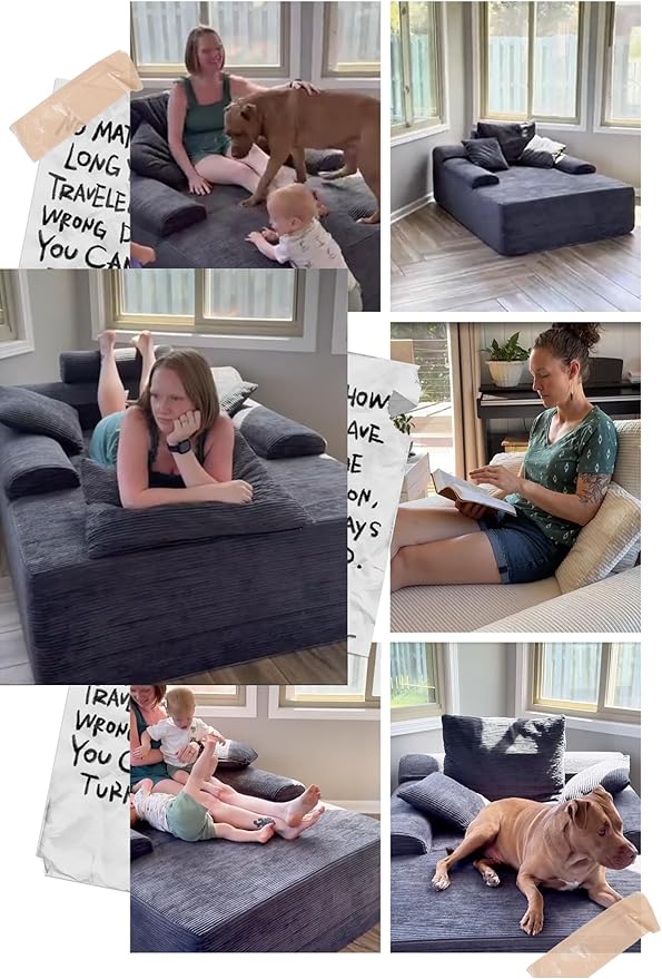 70 Chaise Lounge Chair Indoor Corduroy Upholstered Boneless Sofa Bed Couch with Armrests and 3 Pillows Cloud Sleeper Sofa Chair Couches for Living Room Bedroom No Assembly Required (Beige-70)