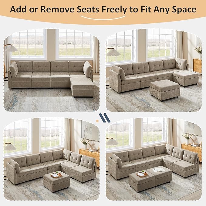 VANOMi 6 Seater Modular Cloud Sofa 118 Convertible Sectional Cloud Sofas &amp Couches for Living Room Comfy Chenille Sectional Couch Sofa for Living Room Apartment Office Camel L/U Shaped