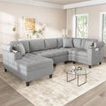 Eafurn Oversized U Shaped Sectional Sofa Tufted Couch w/Left Chaise 6-Seater Chenille Convertible Corner Couches w/Cup Holders Storage Armrest and USB Ports